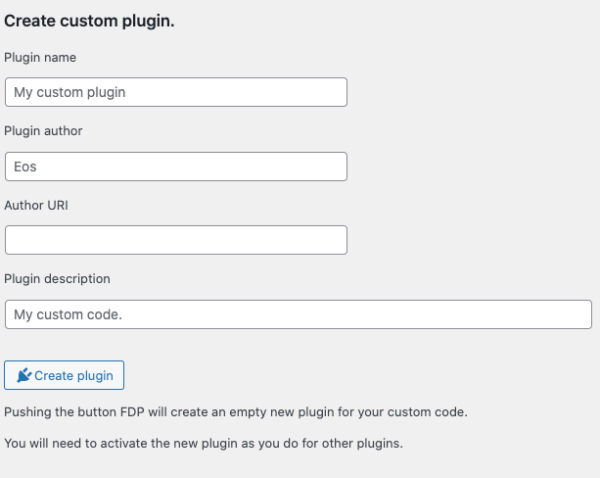 Create custom plugin | FDP – Advanced WordPress Plugin Manager ...