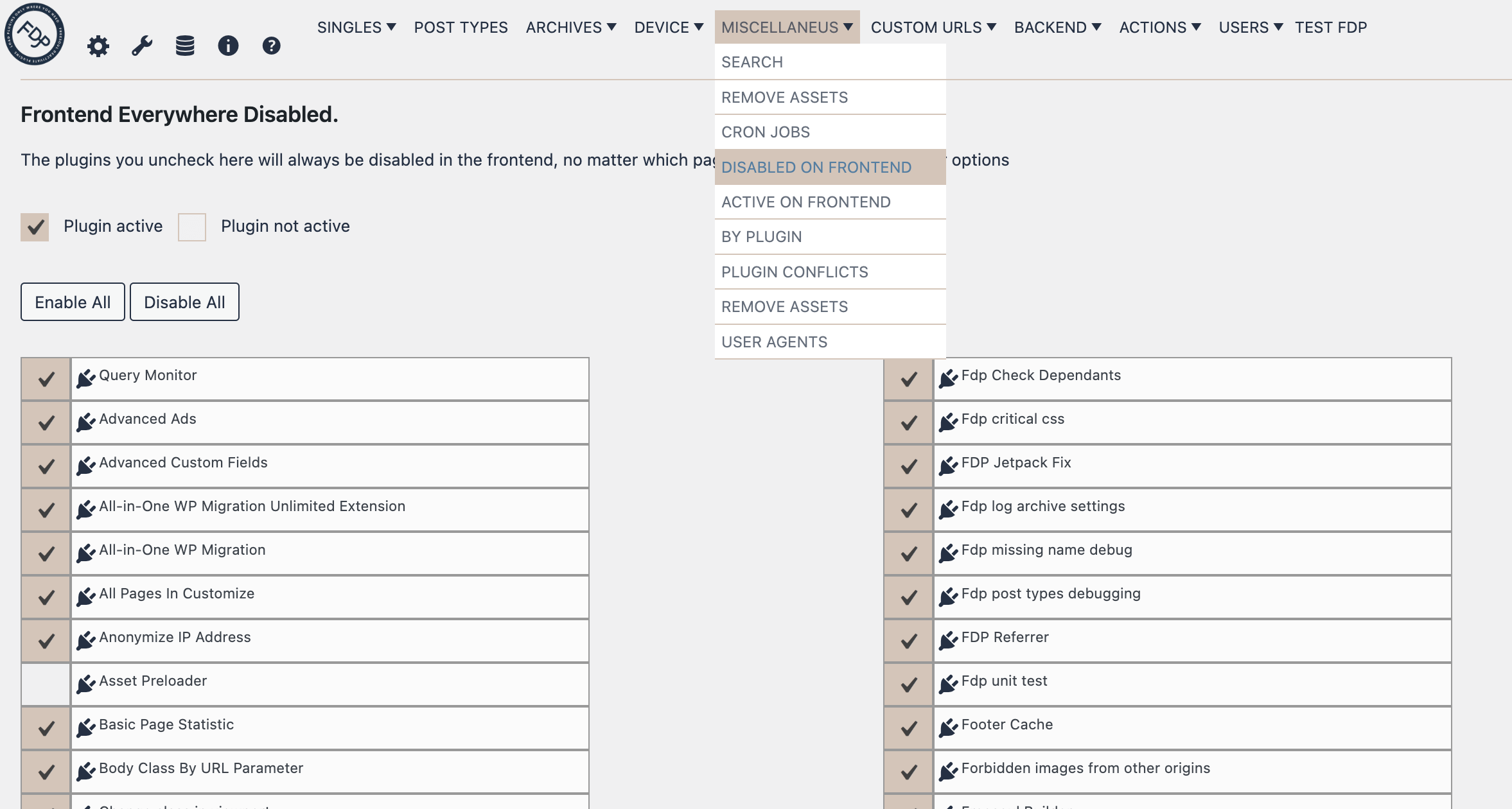 Disable a plugin everywhere on frontend | Freesoul Deactivate Plugins