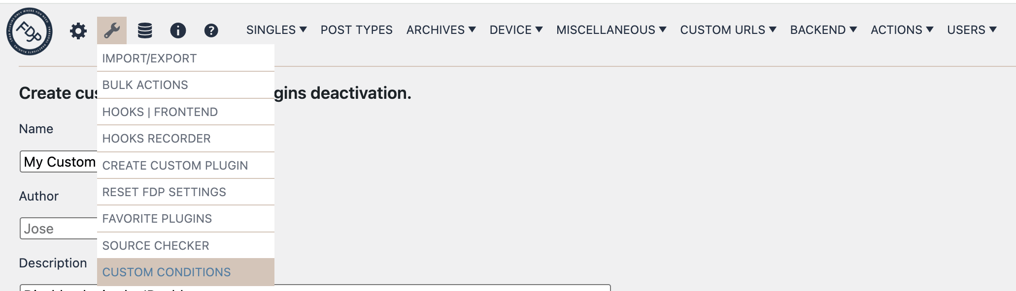 FDP Custom Conditions Navigation
