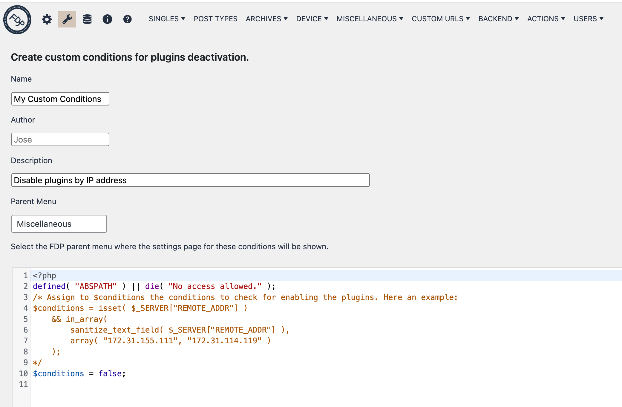 FDP Plugin Manager | Custom Conditions