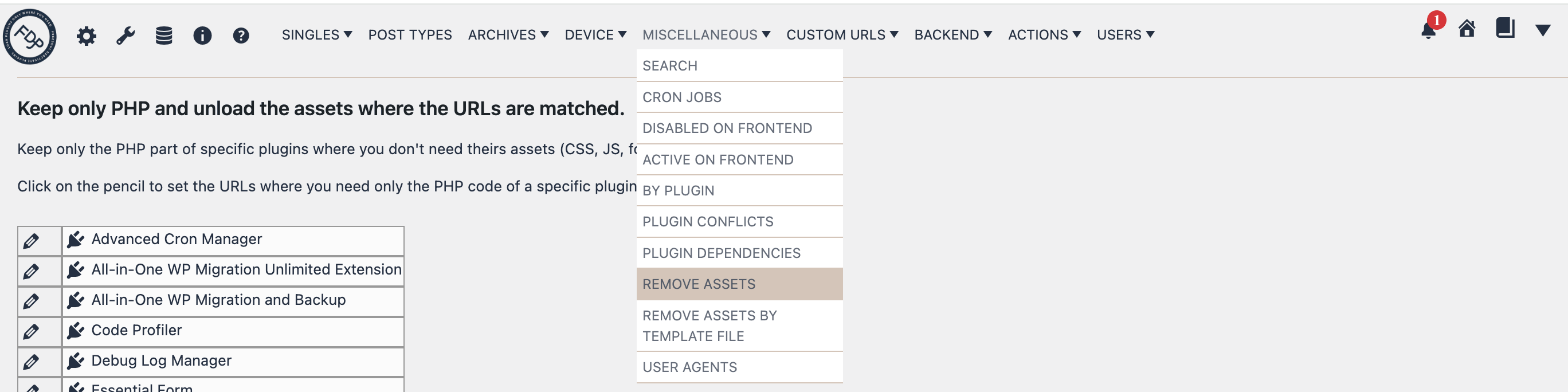 FDP Plugin Manager | Remove Assets | Navigation