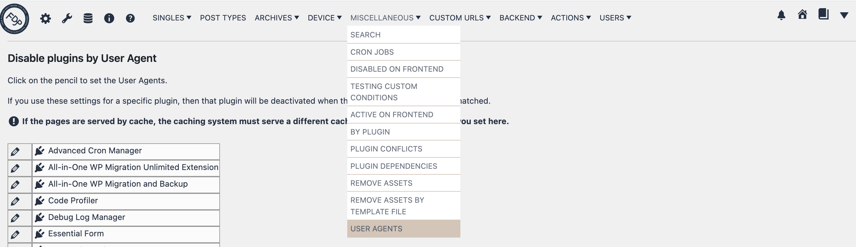 FDP Plugin Manager - User Agents - Navigation