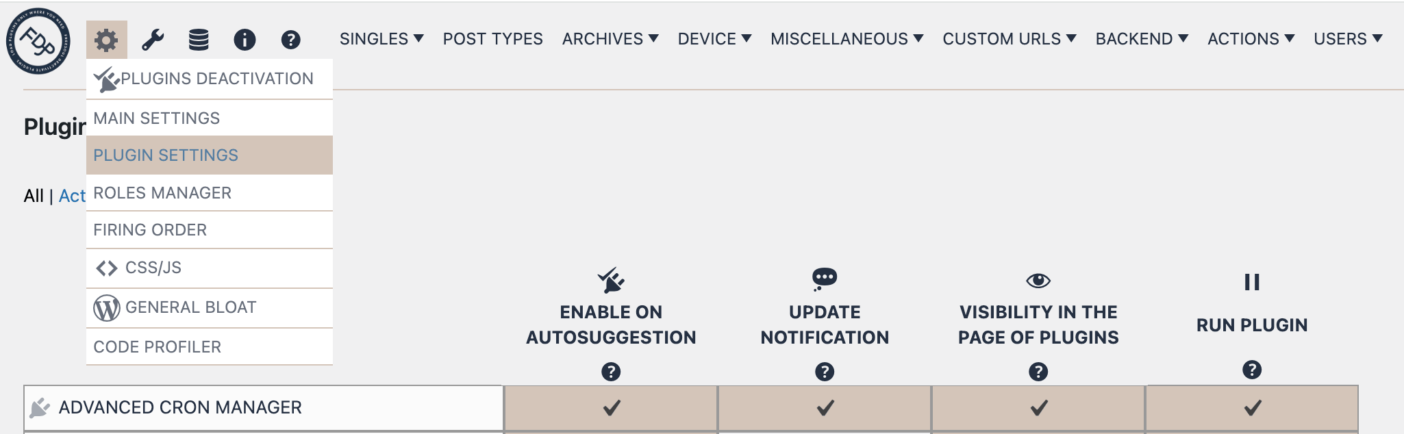 FDP | Plugin Settings Navigation