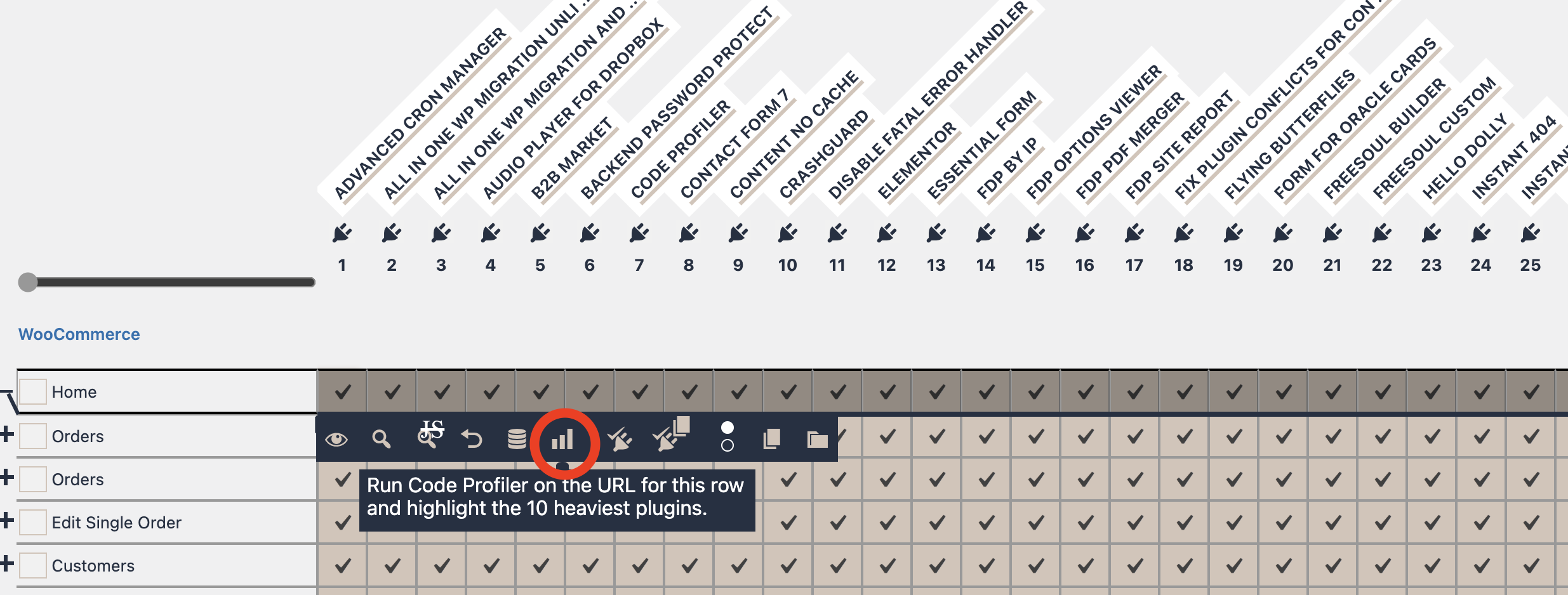 Button to run a performance profile for a specific row and immediately see which plugins are the heaviest for that exact configuration