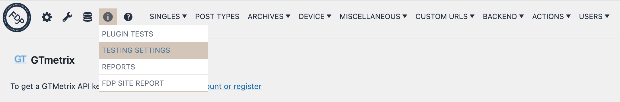 FDP Navigation | Testing Settings