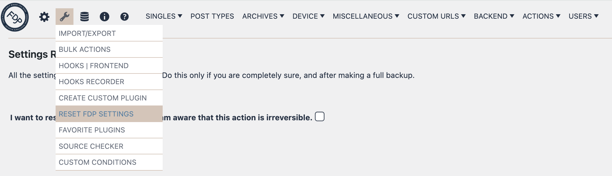 Reset FDP Settings | Navigation